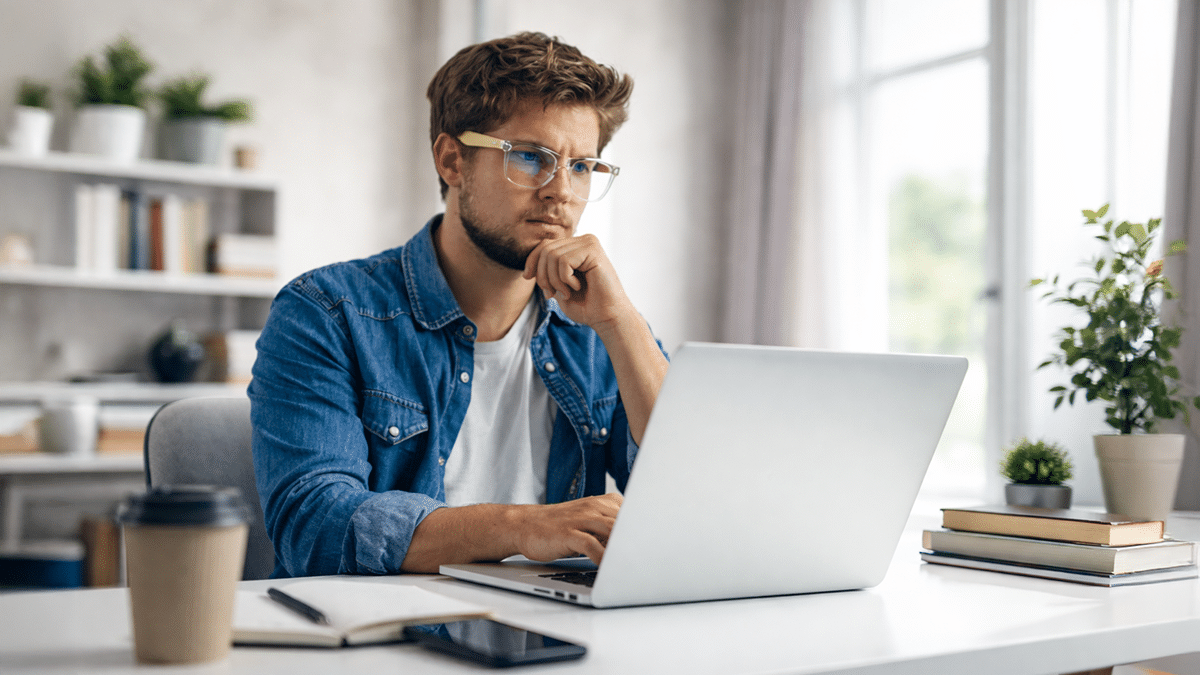 Man pondering with laptop