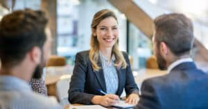 Professional woman conducting meeting with a smile